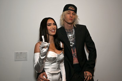 LOS ANGELES, CALIFORNIA - FEBRUARY 05: (L-R) Megan Fox and Machine Gun Kelly attend Universal Music ...