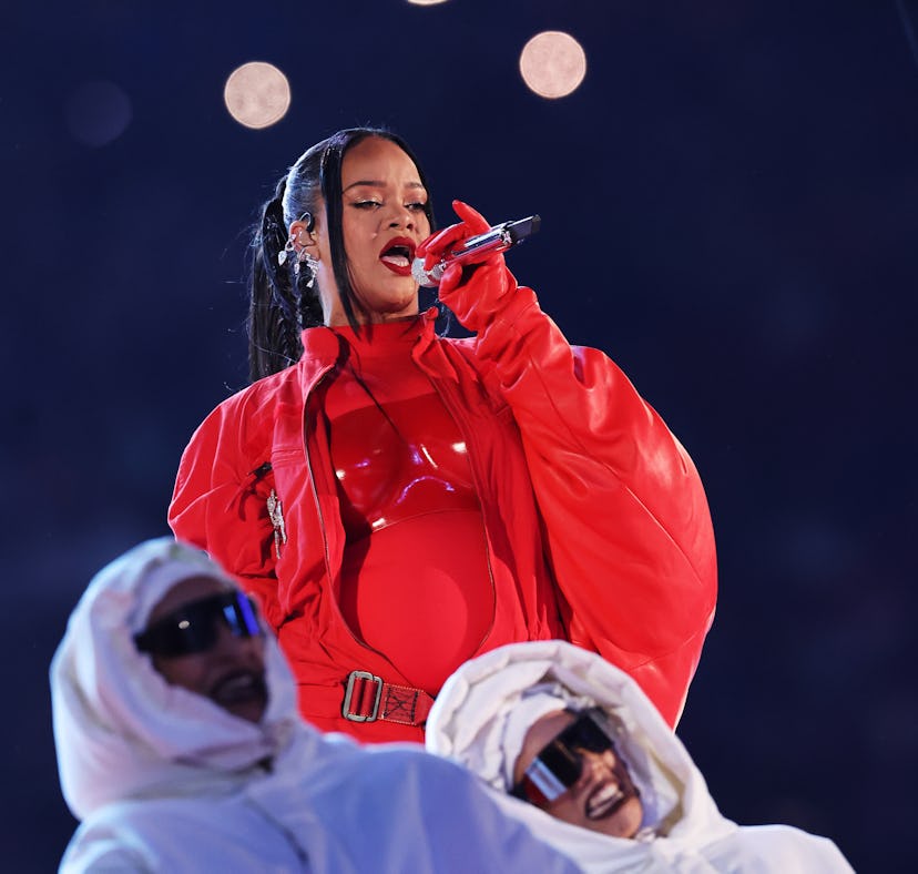 Rihanna performs onstage during the Apple Music Super Bowl LVII Halftime Show at State Farm Stadium