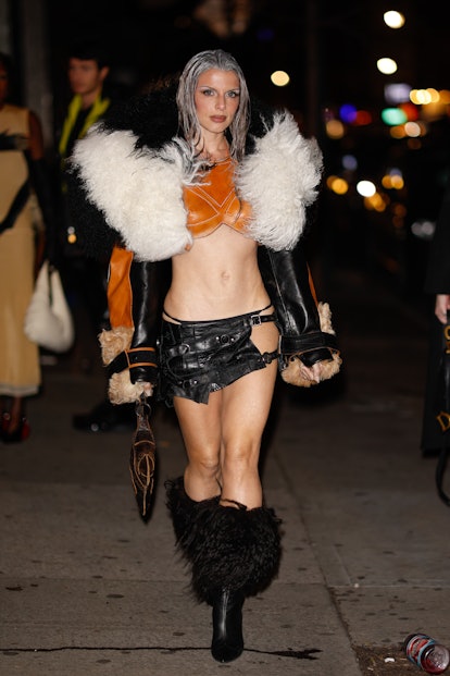 Julia Fox paired a visible thong with a leather look at New York Fashion Week.