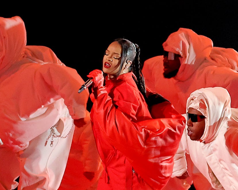 GLENDALE, ARIZONA - FEBRUARY 12: Rihanna performs onstage during the Apple Music Super Bowl LVII Hal...