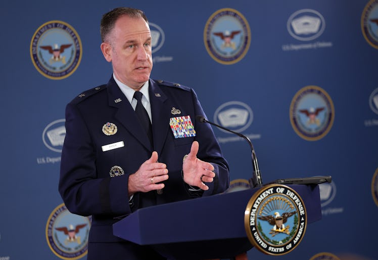 ARLINGTON, VIRGINIA - FEBRUARY 08: Pentagon Press Secretary Brig. Gen. Pat Ryder holds a press brief...