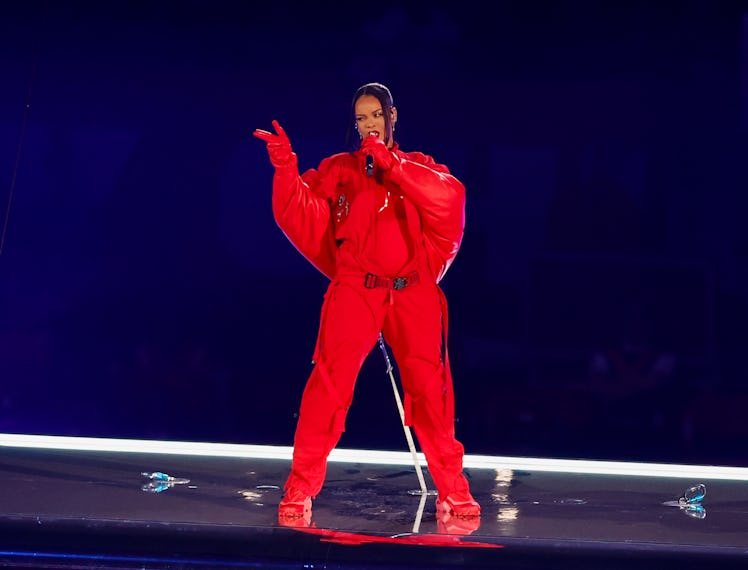 GLENDALE, AZ - FEBRUARY 12: Rihanna performs during the Apple Music Super Bowl LVII Halftime Show at...