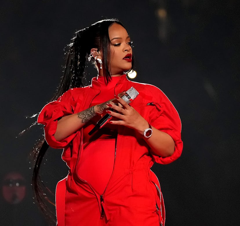 GLENDALE, ARIZONA - FEBRUARY 12: Rihanna performs during Apple Music Super Bowl LVII Halftime Show a...