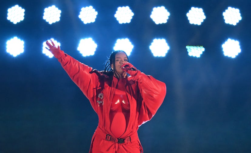 Rihanna just performed at the Super Bowl halftime show in an all-red ensemble. 