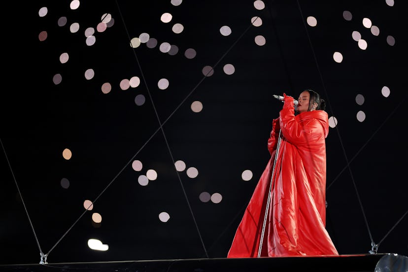 Rihanna performed during the Super Bowl in a Loewe jumpsuit, an Alaïa coat, and MM6 Maison Margiela ...