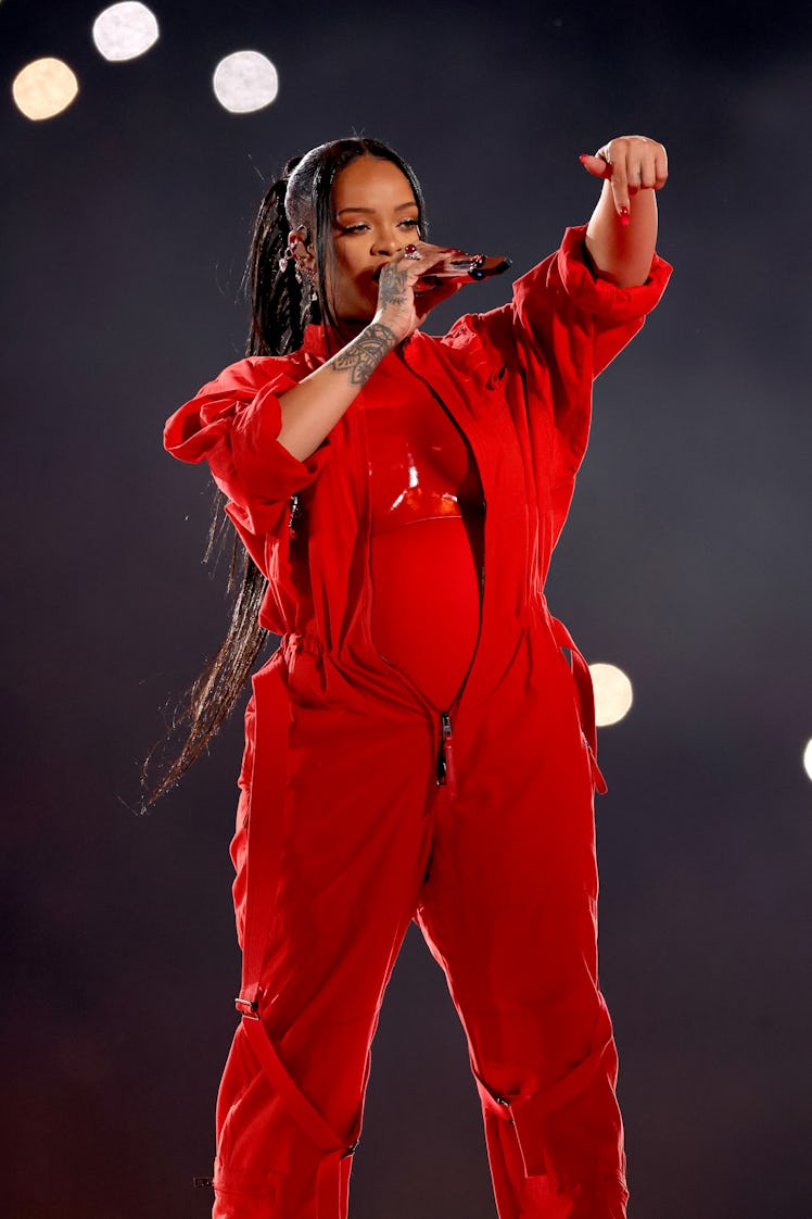 GLENDALE, ARIZONA - FEBRUARY 12: Rihanna performs onstage during the Apple Music Super Bowl LVII Hal...