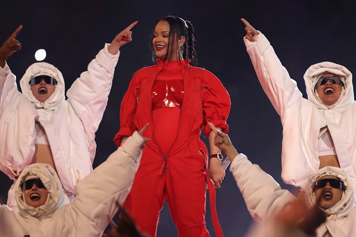 GLENDALE, ARIZONA - FEBRUARY 12: Rihanna performs onstage during the Apple Music Super Bowl LVII Hal...