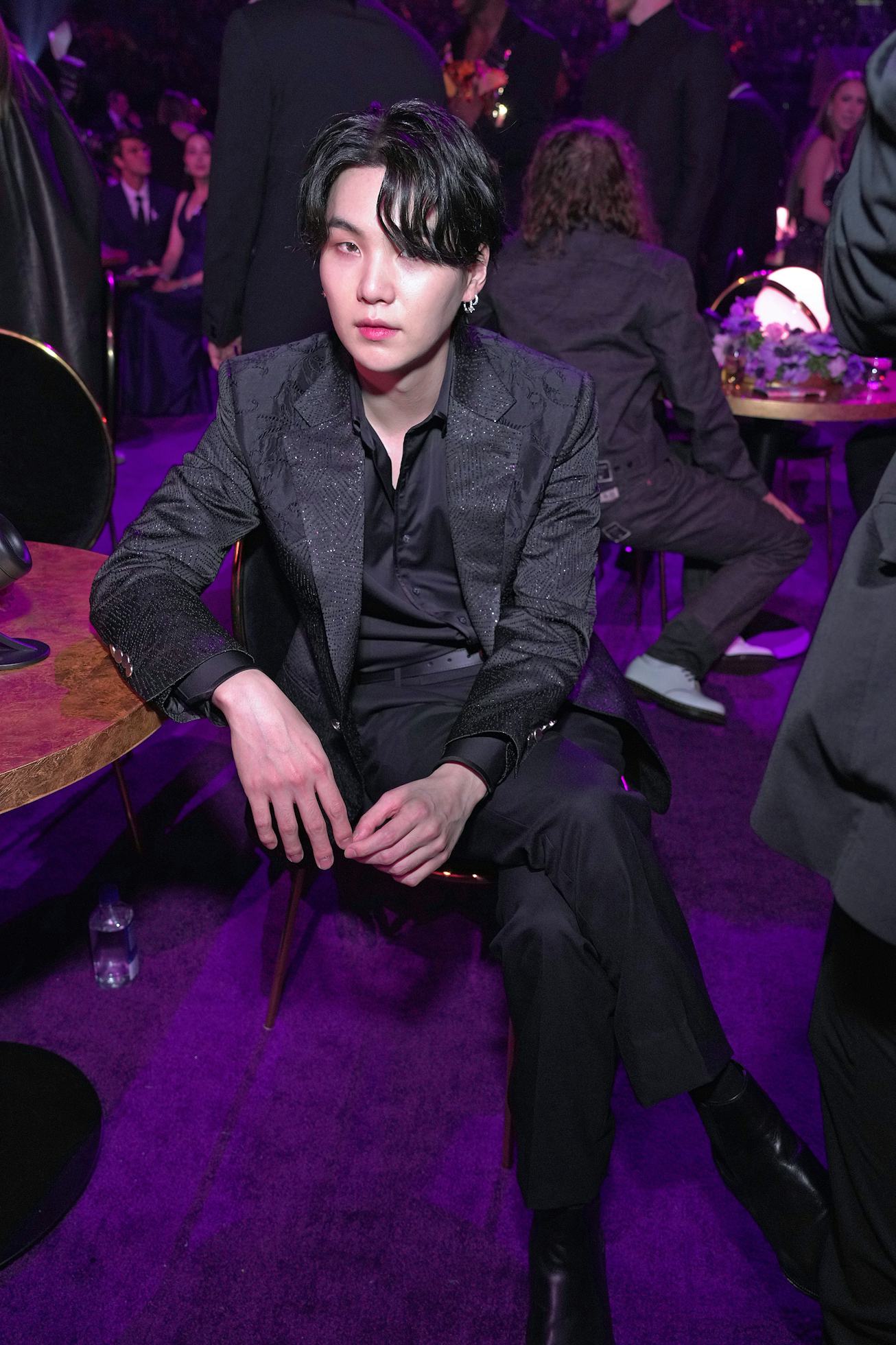 LAS VEGAS, NEVADA - APRIL 03: Suga of BTS poses during the 64th Annual GRAMMY Awards at MGM Grand Ga...