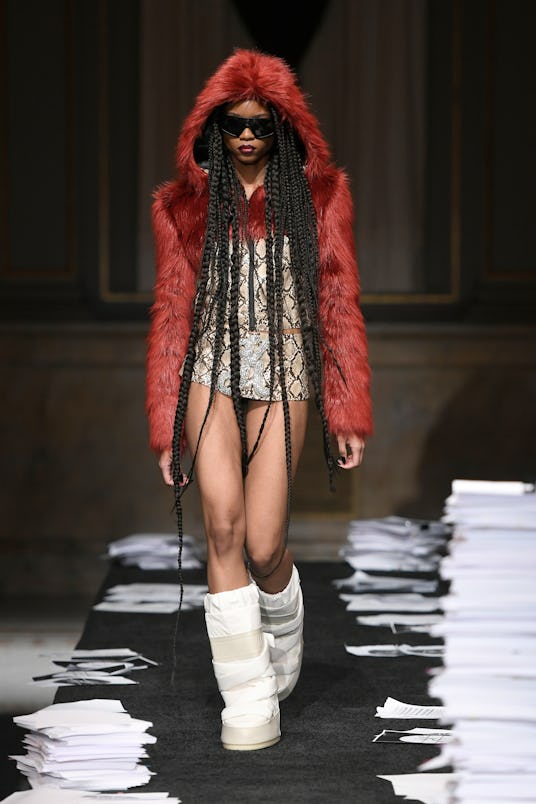 NEW YORK, NEW YORK - FEBRUARY 12: A model walks the runway at the Kim Shui show during New York Fash...