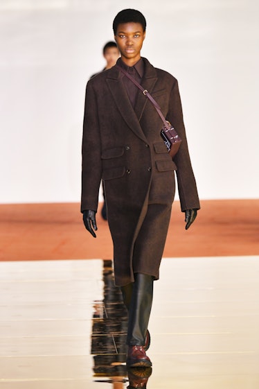 Model on the runway at Gabriela Hearst Fall 2023 Ready To Wear Fashion Show at Agger Fish Building o...