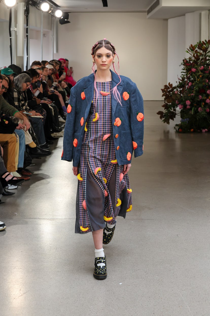 NEW YORK, NEW YORK - FEBRUARY 12: A model walks the runway at the Melke show during New York Fashion...