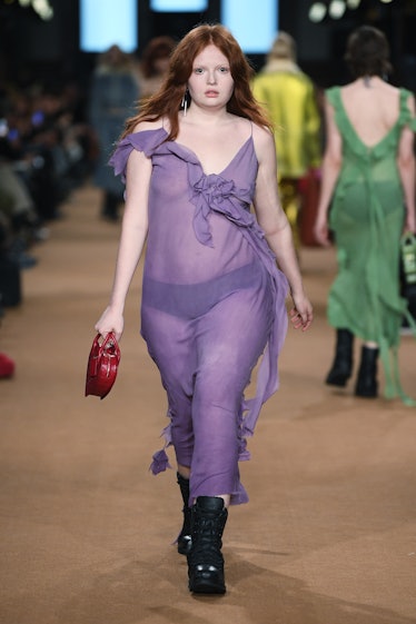 Model on the runway at Coach Fall 2023 Ready To Wear Fashion Show at Park Avenue Armory on February ...