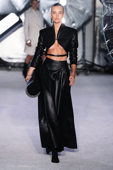 Model on the runway at Brandon Maxwell Fall 2023 Ready To Wear Fashion Show on February 14, 2023 in ...