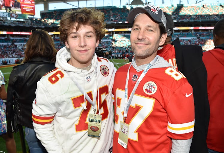 MIAMI GARDENS, FLORIDA - FEBRUARY 02: (L-R) Jack Sullivan Rudd and Paul Rudd attend the Super Bowl L...