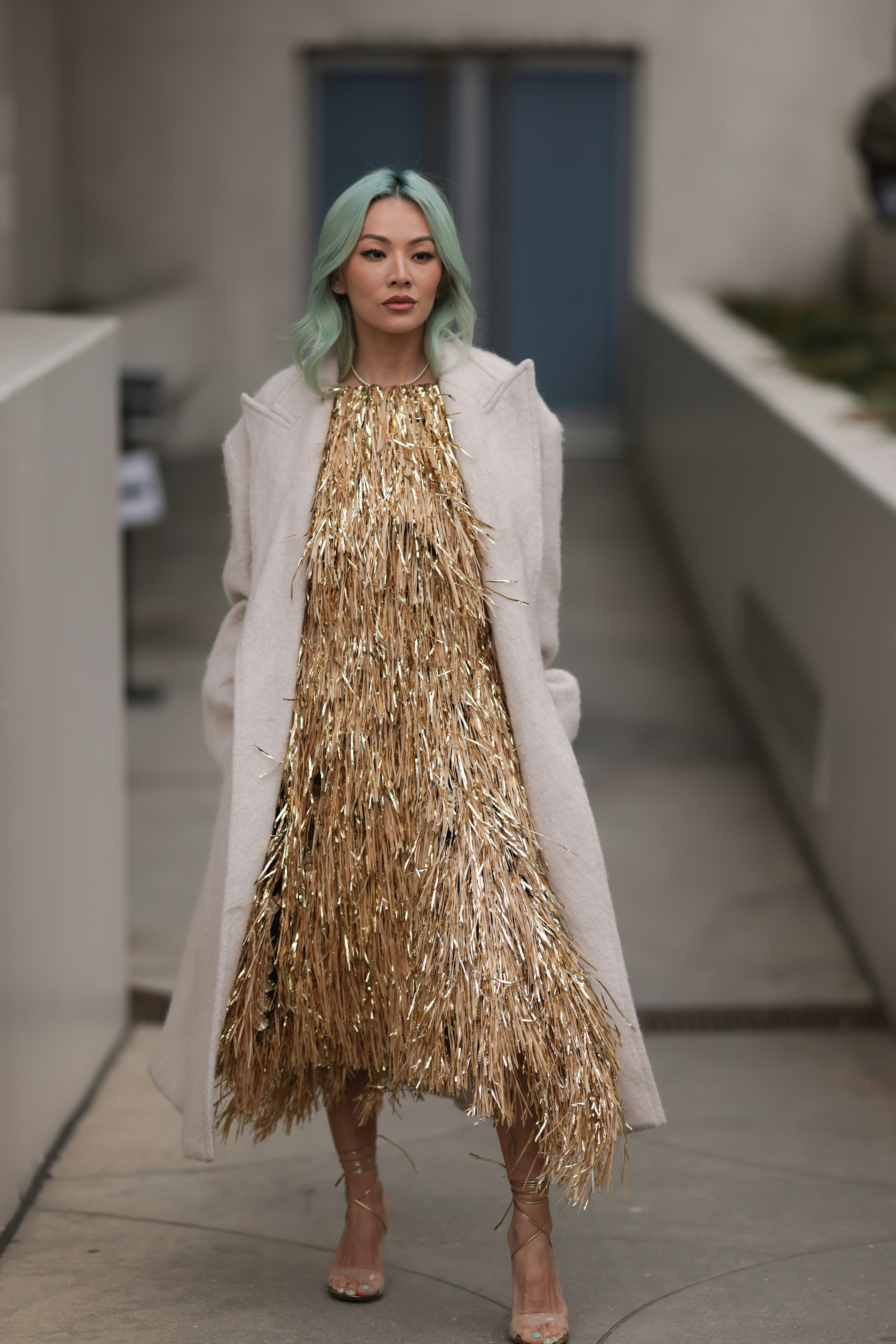 Tina Leung New York Fashion Week street style in fringe
