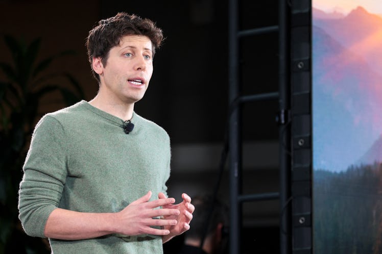 OpenAI CEO Sam Altman speaks during a keynote address announcing ChatGPT integration for Bing at Mic...