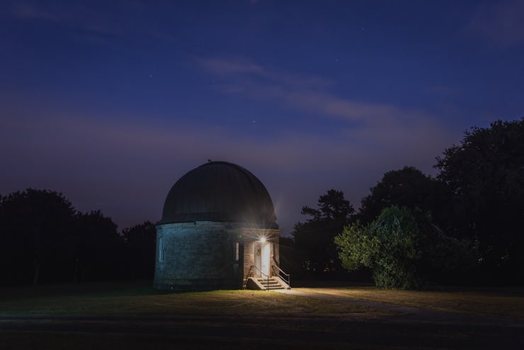 an evening view showing the observatory building at Dunsink Observatory, Dublin, Ireland, the main b...