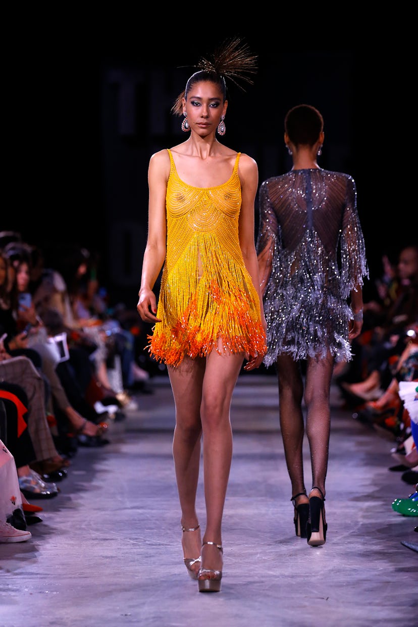 Freeing the nipple at Naeem Khan's New York Fashion Week 2023 show. 