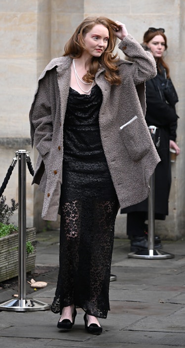 Lily Cole departs a memorial service to honour and celebrate the life of Dame Vivienne Westwood 