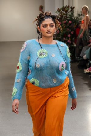 NEW YORK, NEW YORK - FEBRUARY 12: A model walks the runway at the Melke show during New York Fashion...