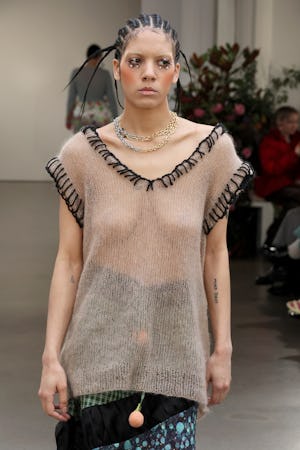 NEW YORK, NEW YORK - FEBRUARY 12: A model walks the runway at the Melke show during New York Fashion...