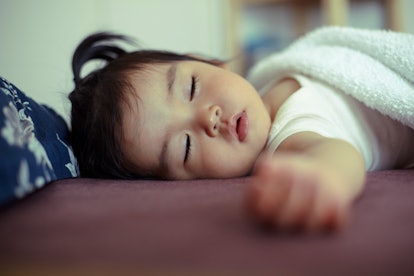 a very cute baby sleeping, which is what you wish yours would do during the 12 month sleep regressio...