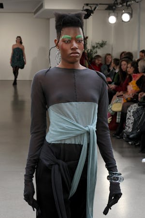 NEW YORK, NEW YORK - FEBRUARY 12: A model walks the runway at the Melke show during New York Fashion...