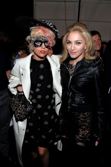 Lady Gaga and Madonna attend the Marc Jacobs 2010 Spring Fashion Show 