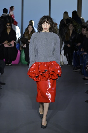 Model on the runway at Christopher Kane Fall 2023 Ready To Wear Fashion Show at The Block on Februar...