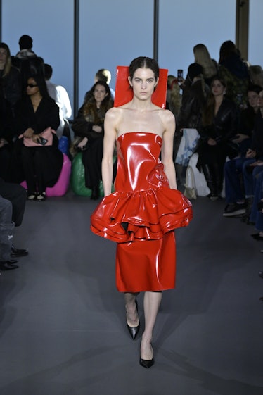 Model on the runway at Christopher Kane Fall 2023 Ready To Wear Fashion Show at The Block on Februar...