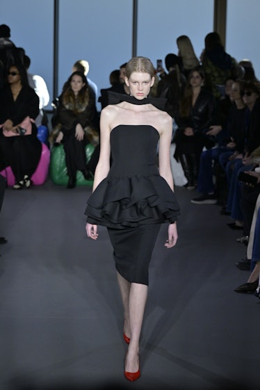 Model on the runway at Christopher Kane Fall 2023 Ready To Wear Fashion Show at The Block on Februar...