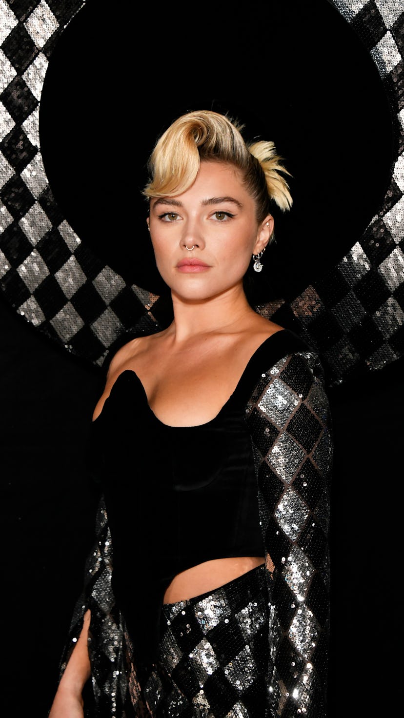 LONDON, ENGLAND - FEBRUARY 16: Florence Pugh attends the Harris Reed show at the Tate Modern on Febr...