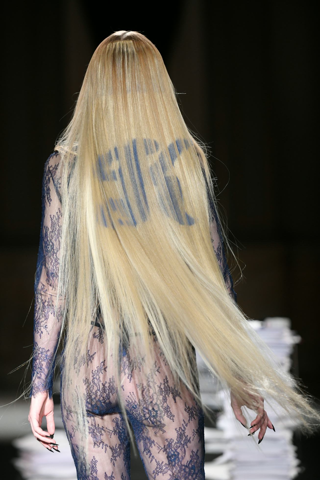 NEW YORK, NEW YORK - FEBRUARY 12: A model walks the runway at the Kim Shui show during New York Fash...