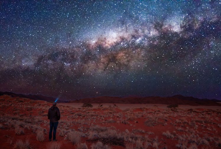 A person stargazing at night in Hammerstein, Namibia.