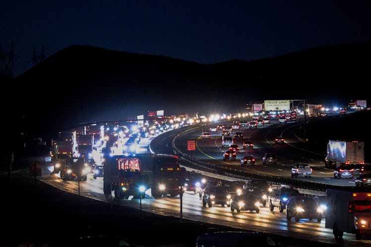 HESPERIA, CA - NOVEMBER 22: Pre-holiday traffic moves slowly on the Interstate 15 freeway through Ca...