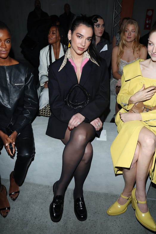 MILAN, ITALY - FEBRUARY 23: Dua Lipa attends Prada Fall/Winter 2023 Womenswear Fashion Show on Febru…