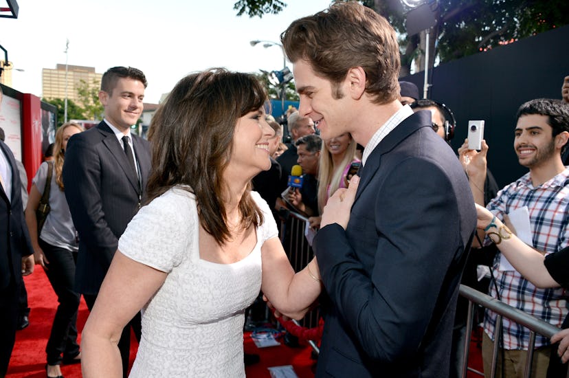 WESTWOOD, CA - JUNE 28: Actors Sally Field (L) and Andrew Garfield arrive at the premiere of Columb…
