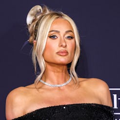 Paris Hilton arrives at the Pre-Grammy Gala held at The Beverly Hilton on February 4, 2023 in Beverl...