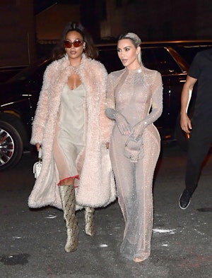 NEW YORK, NY - SEPTEMBER 09:  Kim Kardashian and LaLa Anthony are seen arriving at the Fendi after p...