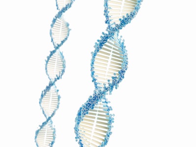 Blue DNA helix on a white background. 3d render illustration.