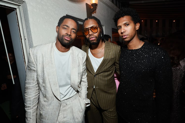 LOS ANGELES, CALIFORNIA - FEBRUARY 24: (L-R) Jay Ellis, Jeremy O. Harris, and Tyler Mitchell attend ...