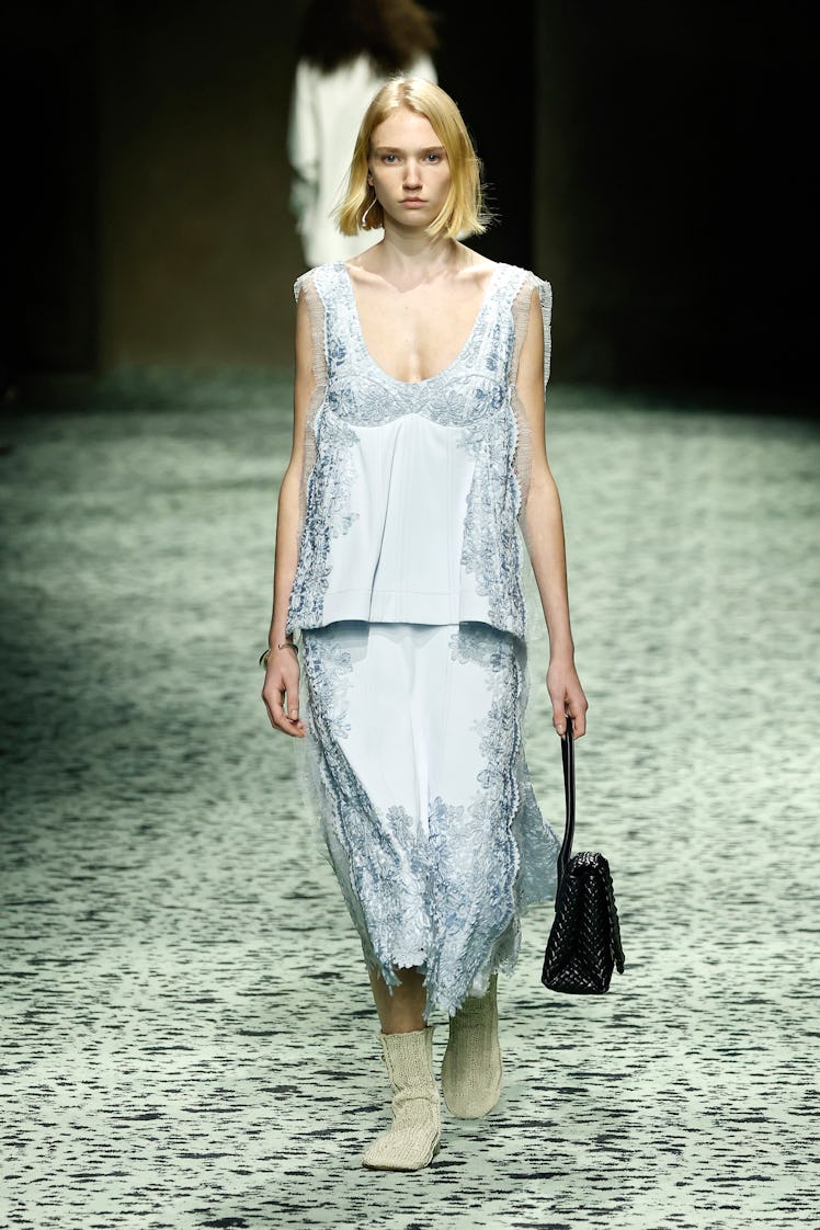 A model walks the runway at the Bottega Veneta fashion show during the Milan Fashion Week Womenswear...