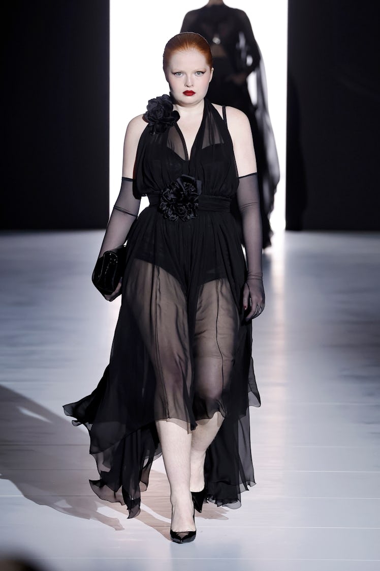 A model walks the runway at the Dolce & Gabbana fashion show during the Milan Fashion Week Womenswea...