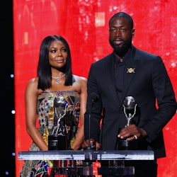 PASADENA, CALIFORNIA - FEBRUARY 25: (L-R) Gabrielle Union and Dwyane Wade accept the President's Awa...