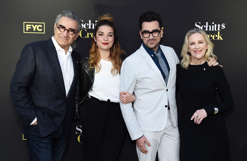 NORTH HOLLYWOOD, CALIFORNIA - MAY 30: (L-R) Eugene Levy, Annie Murphy, Daniel Levy and Catherine O’H...