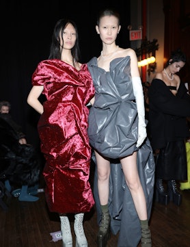NEW YORK, NEW YORK - FEBRUARY 02: Models pose backstage at the Marc Jacobs Runway Show 2023 at the P...
