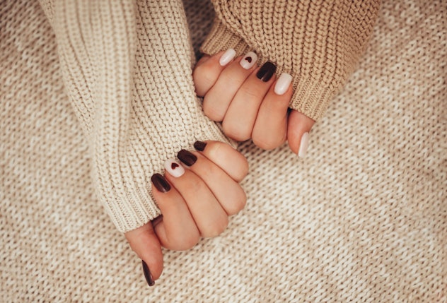 valentine's day nail designs with dark burgundy nails and heart accent nail
