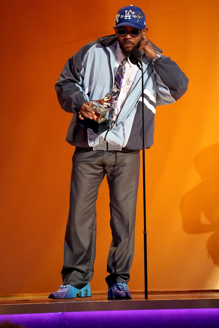 LOS ANGELES, CALIFORNIA - FEBRUARY 05: Kendrick Lamar accepts the Best Rap Album award for “Mr. Mora...