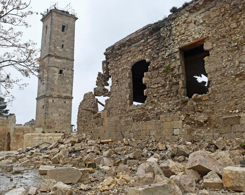Aleppo's ancient citadel is damaged following a deadly earthquake that shook Syria on February 6, 20...