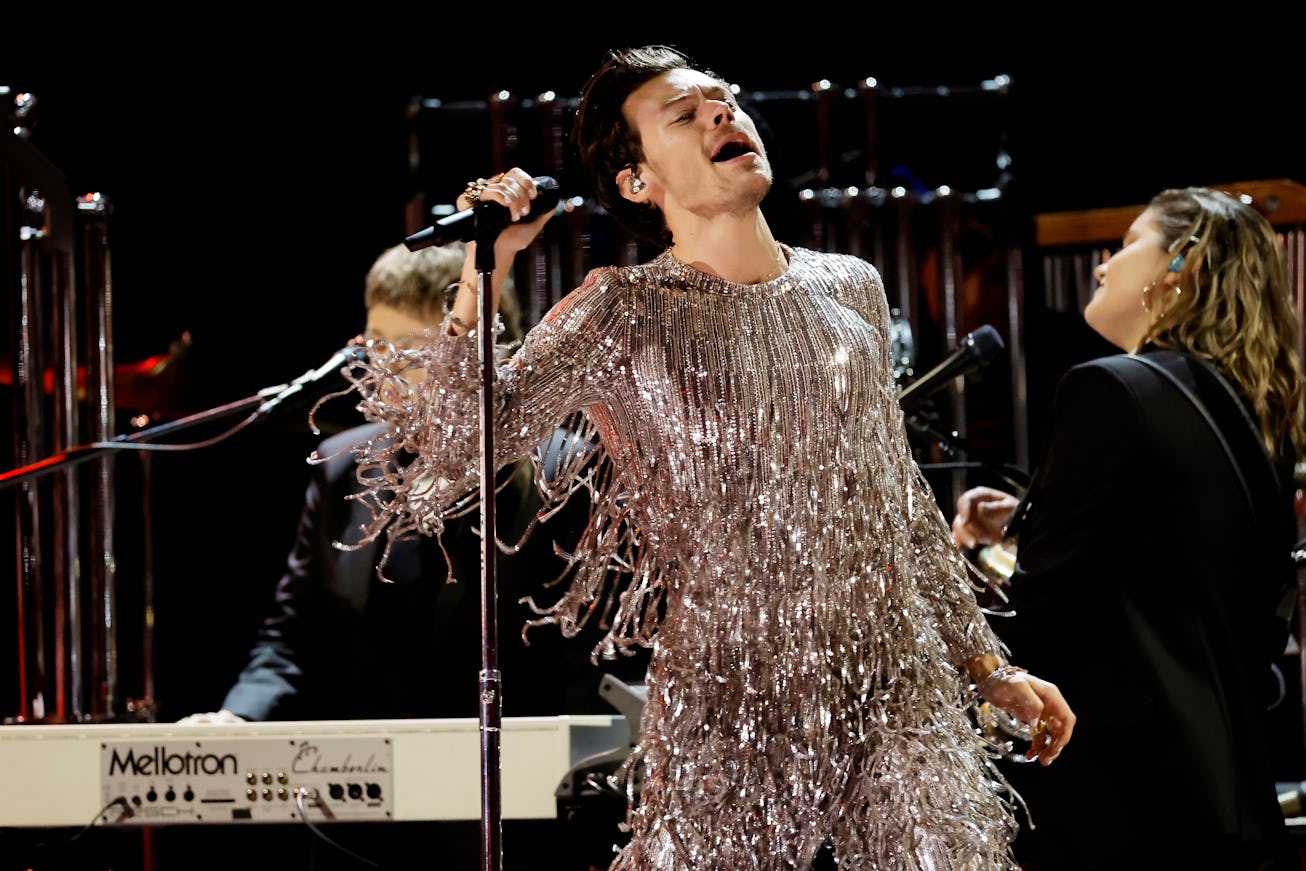 LOS ANGELES, CALIFORNIA - FEBRUARY 05: Harry Styles performs onstage during the 65th GRAMMY Awards a...